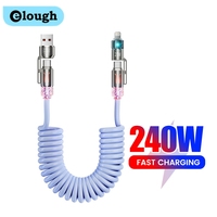 Elough 240W USB to Type C Fast Charging Cable 4 in 1 Car Spring Data Cable for iphone Huawei Fast Charging