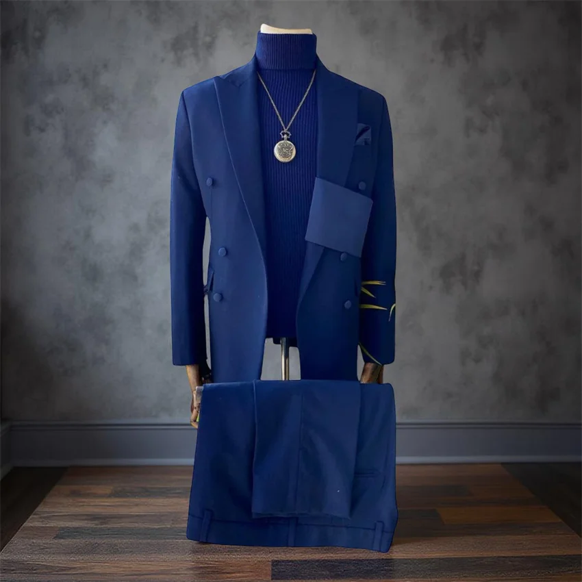 Double Breasted Wedding Suits for Men Peak Lapel Groom Wear Tuxedo Slim Fit Tuxedo Party Prom Custom 2 Pcs Jacket with Pants - Image 6