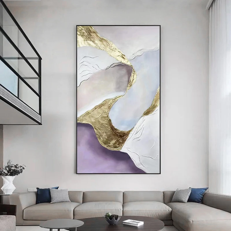 Beautiful Art Wall Pictures for Home Decoration Hand Drawn Canvas Oil Painting Custom Abstract Gold Foil Poster for Living Room