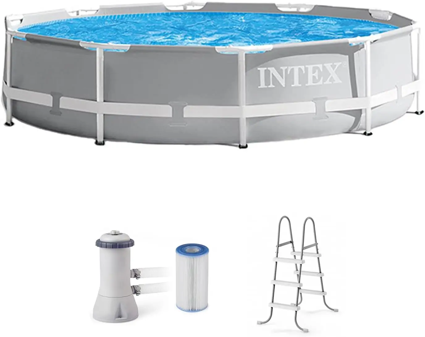 26701EH Set de Piscina Elevada con Marco Prismático: 10 pies x 30 pulgadas – Incluye Bomba de Filtro de 330 GPH – Escalera de Piscina Desmontable