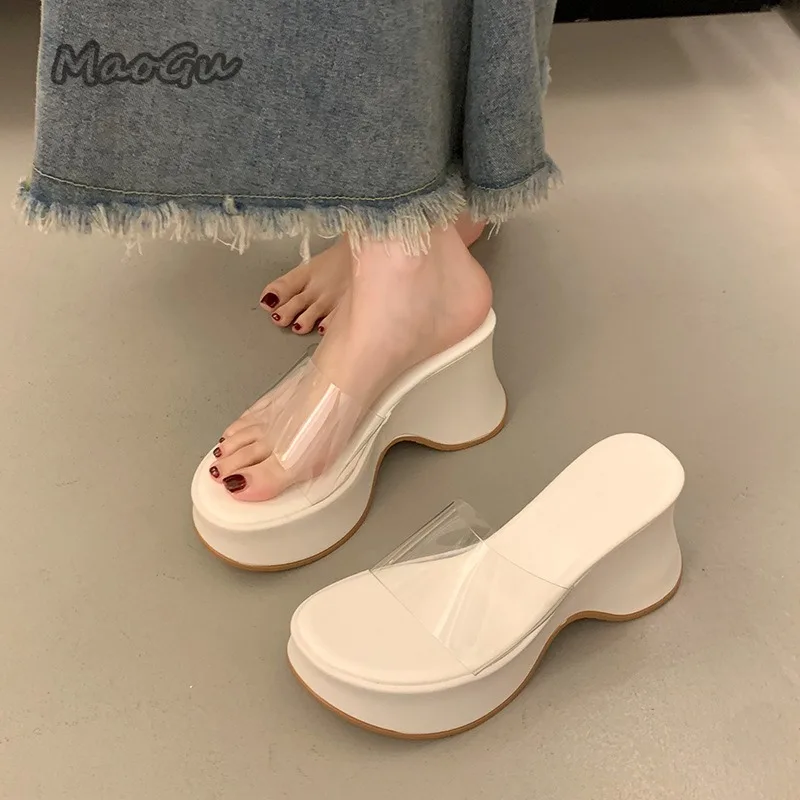 Transparent PVC Chunky Heel Sandals for Women Fashion Peep Toe Platform Sandals Woman 2025 Summer Thick Bottom Beach Slippers view 2