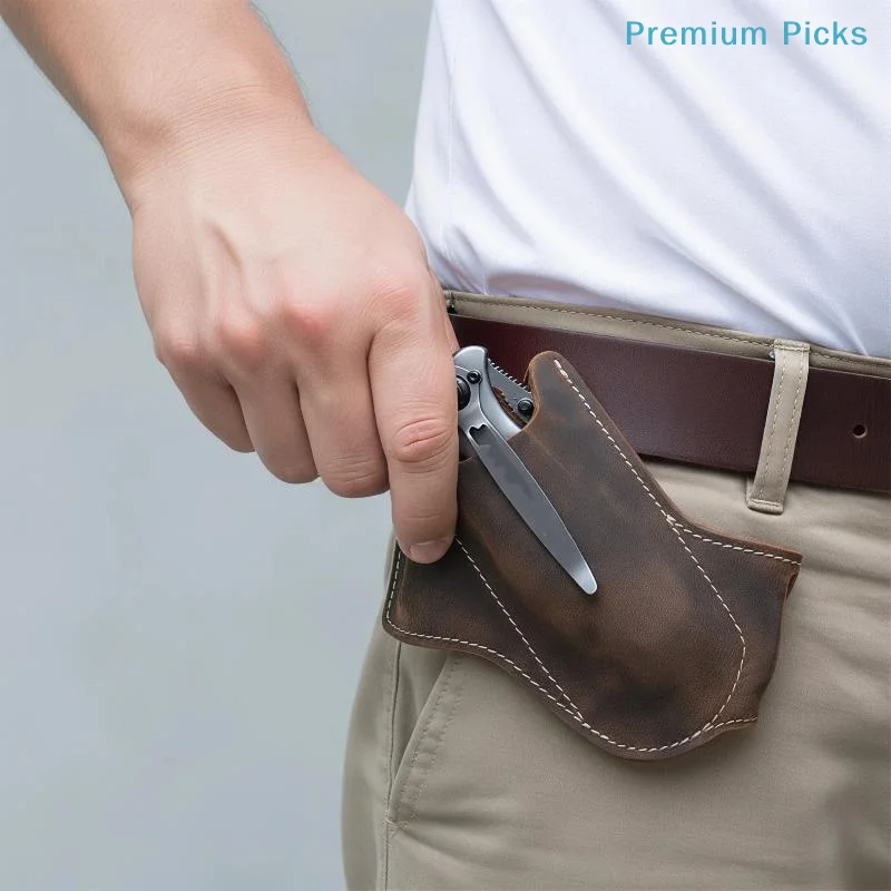 1pc Folding Folding Knife Belt Pouch PU Leather Scratch Resistant Storage Sheath Folding Knife Pocket Knife Camping Storage Tool