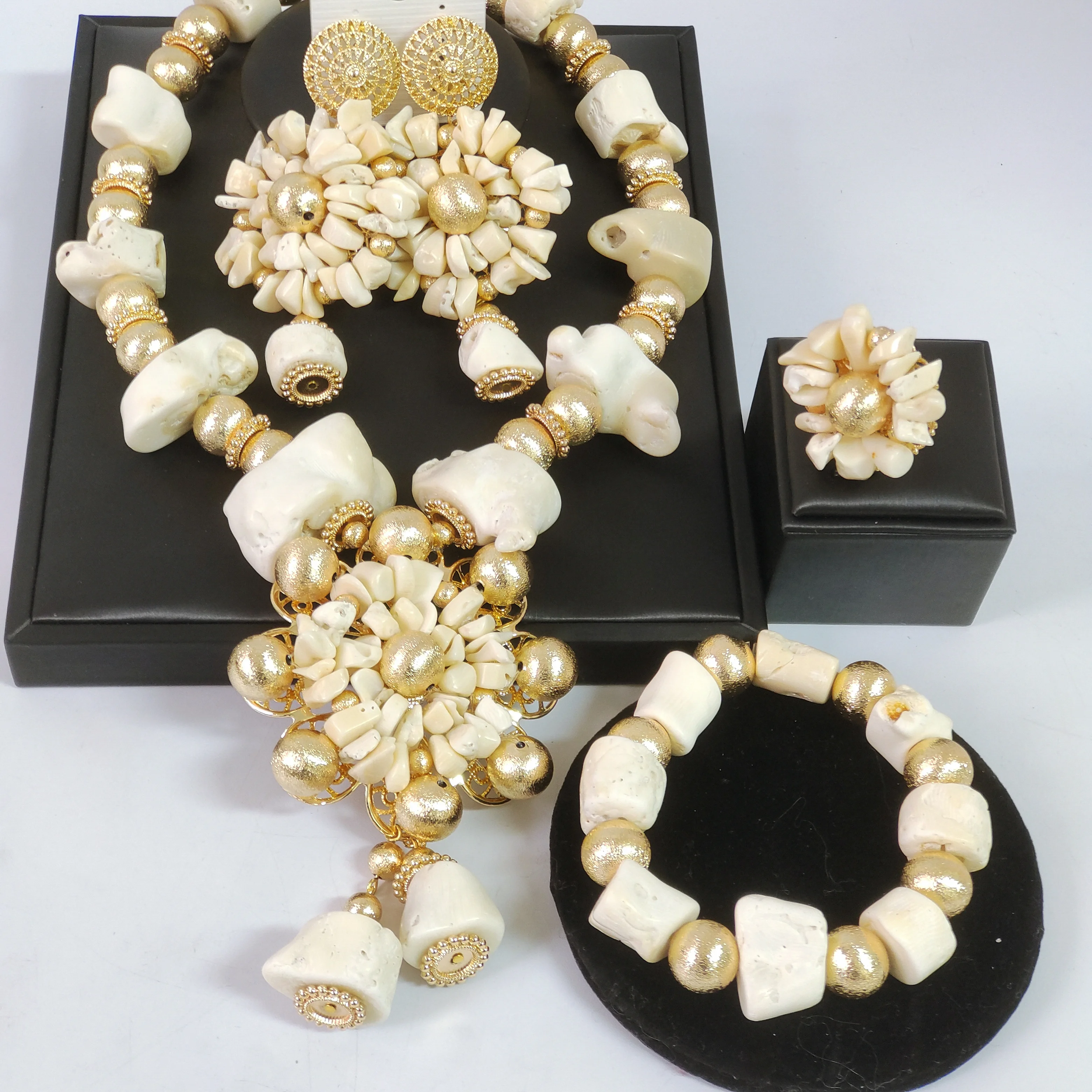 

white real coral necklace nigerian wedding african bead jewelry set