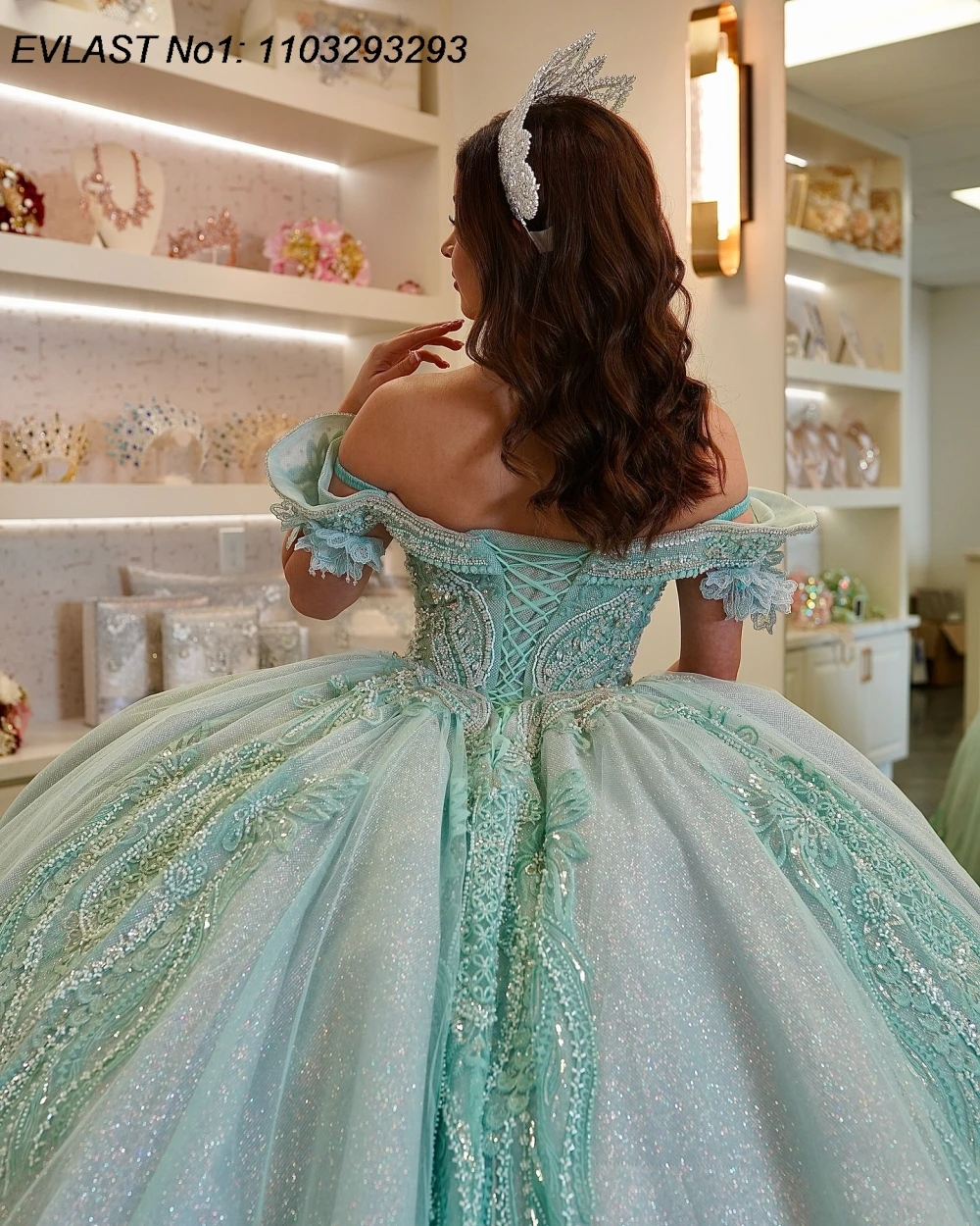 EVLAST Customized Mexican Mint Ball Gown Quinceanera Dress Lace Applique Beading Corset Sweet 16 Vestidos De 15 Anos E1Q827