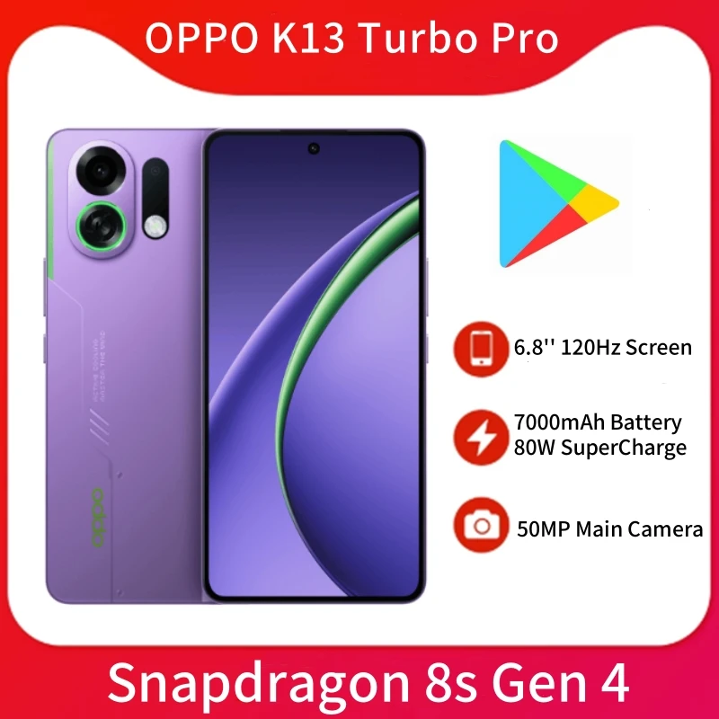 OPPO K13 Turbo Pro 5G Smart Phone Snapdragon 8s Gen 4 50MP Rear Camera 7000mAh 80W SuperVOOC 6.8 Inch AMOLED 120Hz NFC