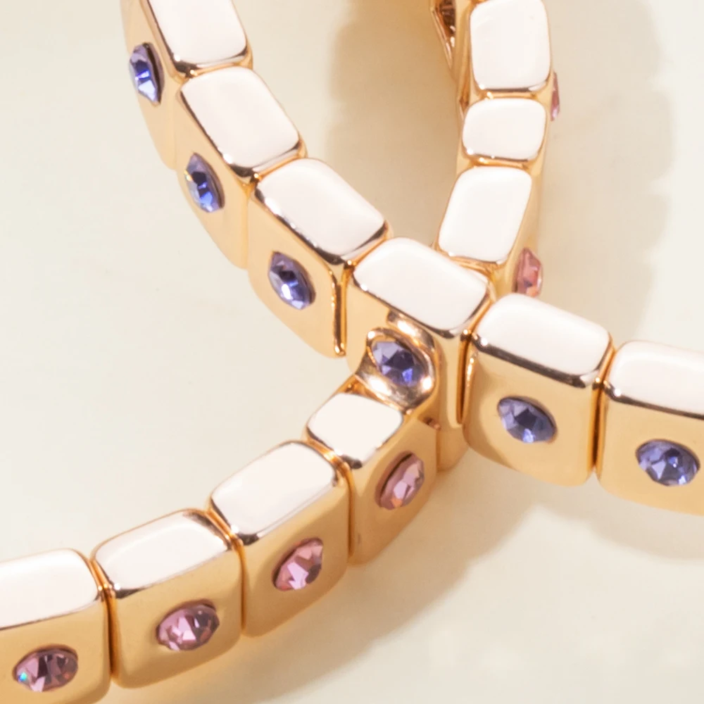 New Fashions Enamel Gold Color Bracelet for Women 6*8mm Bead Elastic Bangle Colorful Zircon Women Accessories 2024 Jewelry