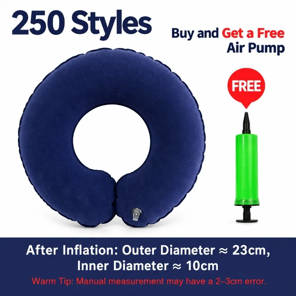 Comfortable PVC Flocked Travel U-Shaped Pillow Ring-Style Tailbone Support Inflatable Cushion Gluteal Support