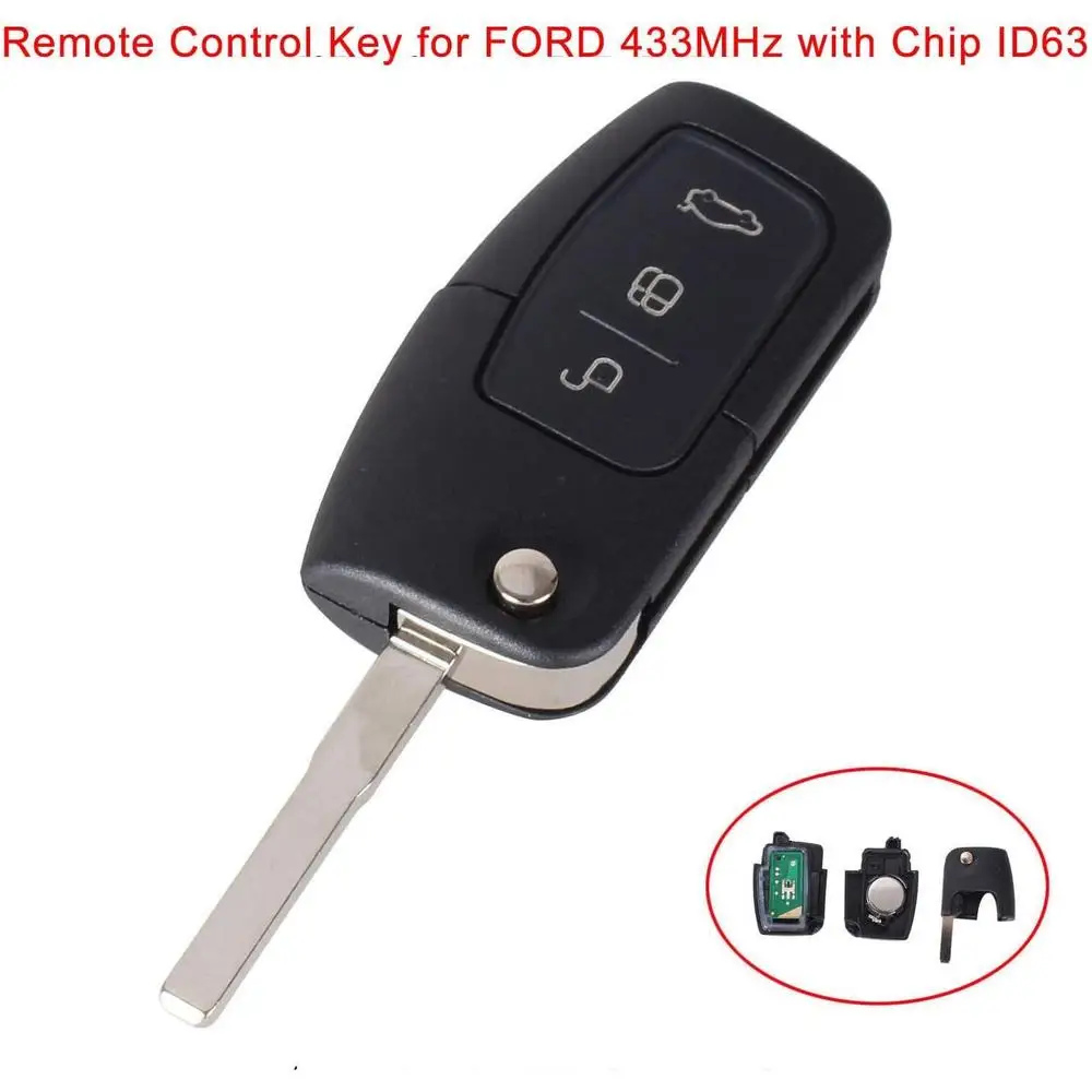 Car Flip Remote Key Fob 3 Button 433MHz Chip 4D63 Car Remote Key For Ford Fiesta Focus C-Max Galaxy Kuga S-Max Mondeo MK4