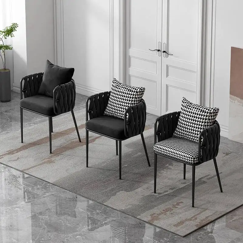 Black Comfortable Minimalist Modern Dining Chairs Metal Legs Lounge Dressing Chair Designer Kitchen Cadeira Home Furniture