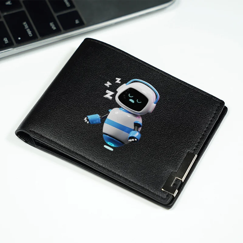 Cartera de cuero PU con diseño de robot, cartera compacta minimalista de estilo empresarial para hombre, ligera, duradera, accesorio de moda para uso diario