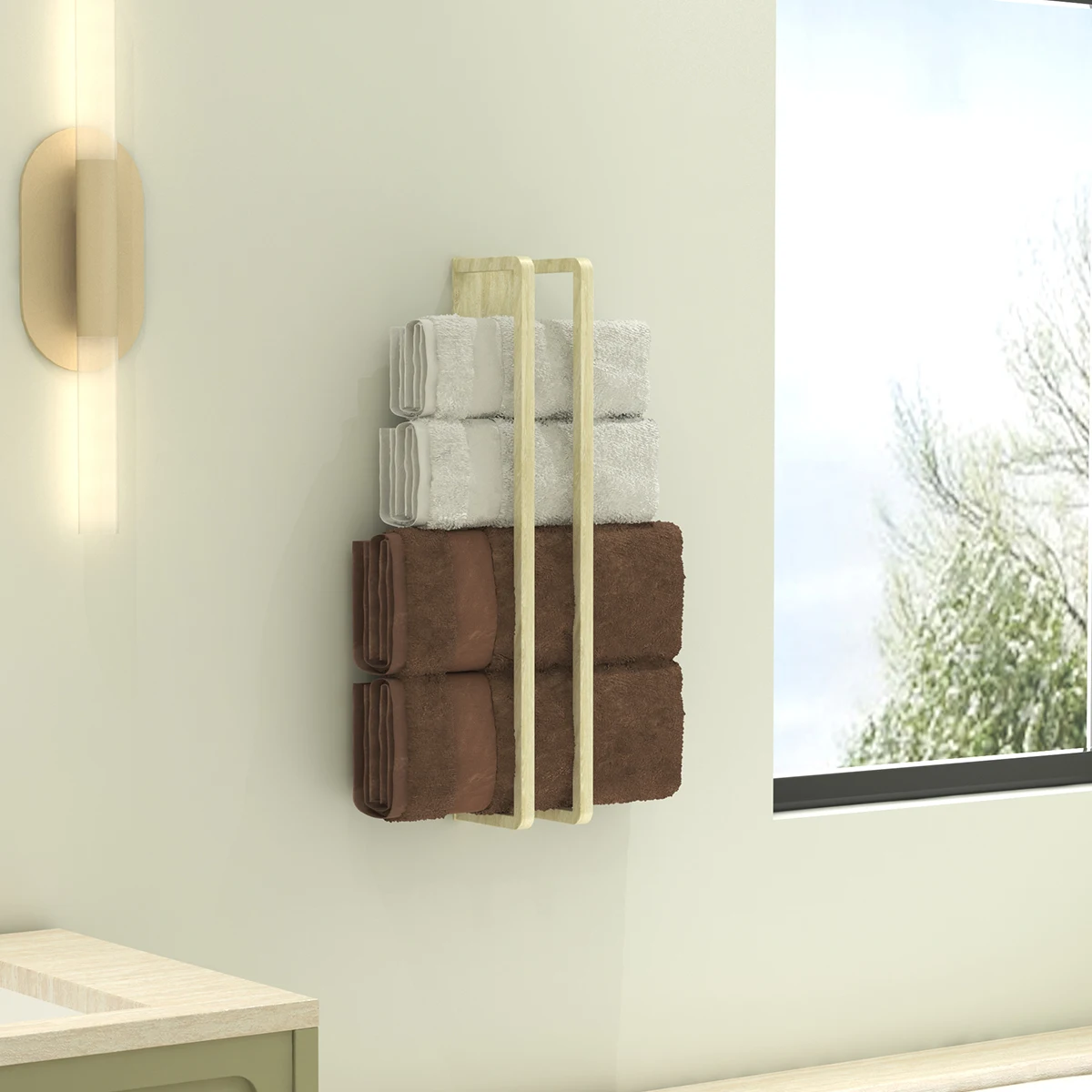 

Black splicing wood grain non perforated towel rack bathroom hanging pole wall mounted towel rackbathroom towel storage rack