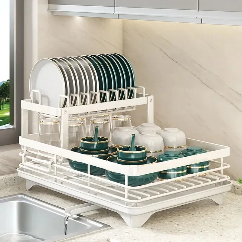 Adjustable Dish Drying Rack Drainboard Organizer Kitchen Plates Over Sink Countertop Cutlery Storage with Drain Rack Easy to