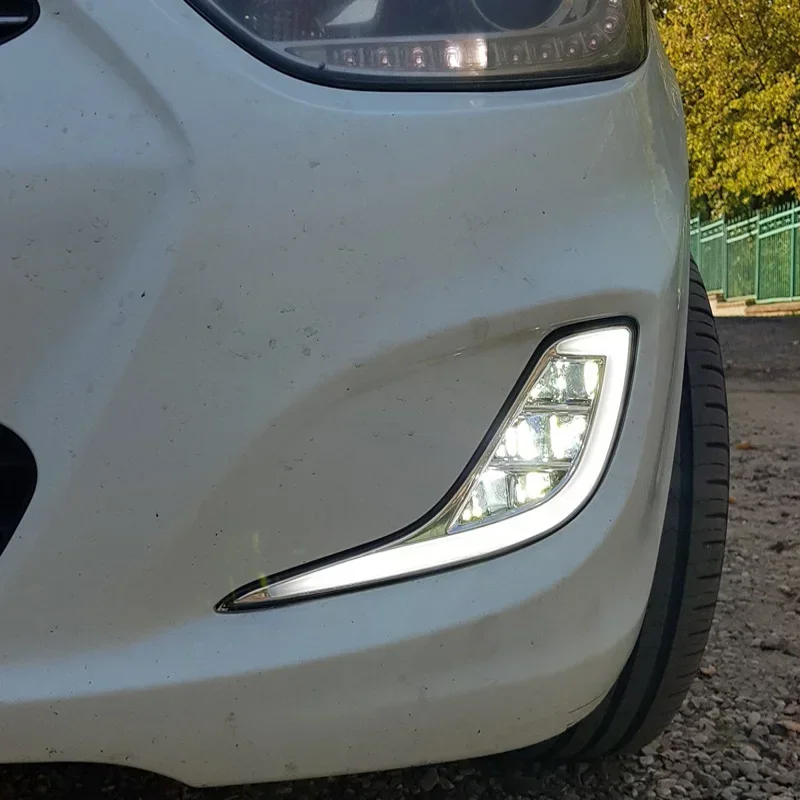 LED DRL Daylights For Hyundai Solaris Accent 2012-2016 Yellow Turning Signal Auto Bulb Headlamps LED Daytime Running Headlights