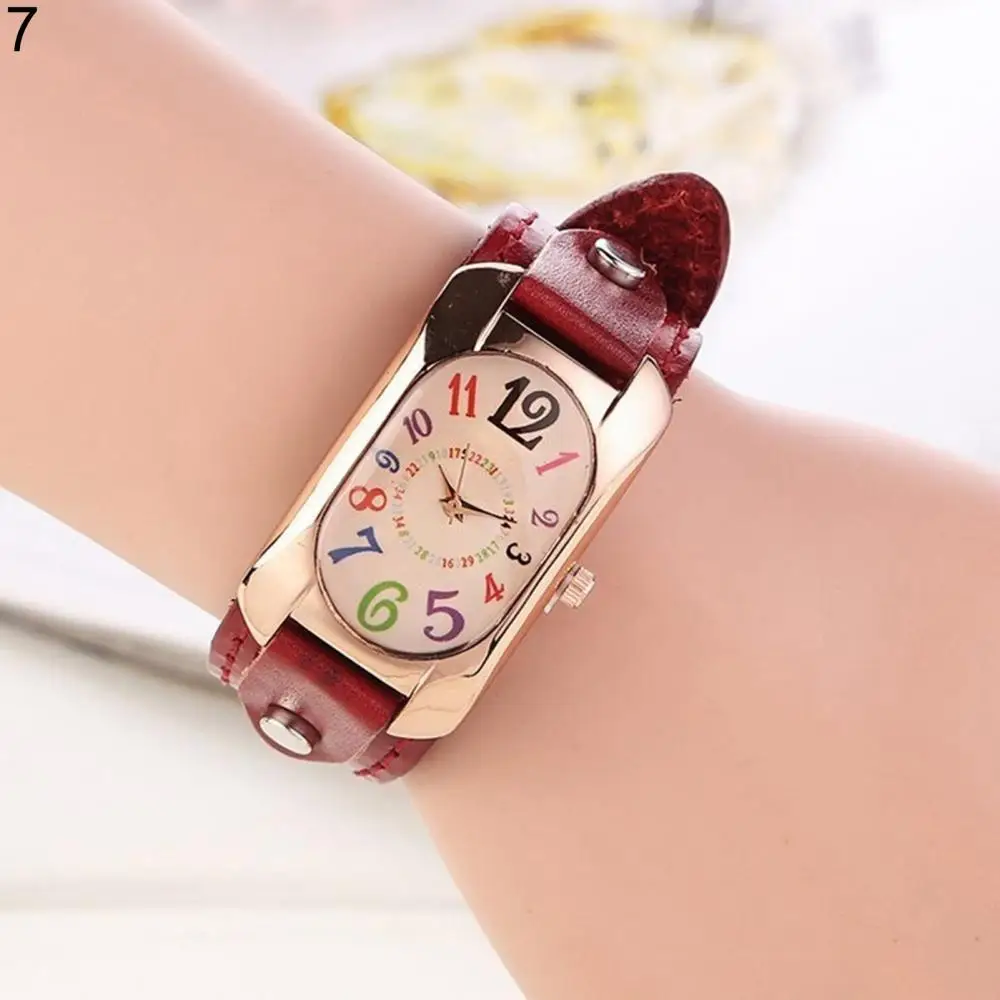 Vintage Digital Watch Women Fashion Simple Casual Faux Leather Strap Oblong Case Quartz Wrist Watch for Women Luxury Women's