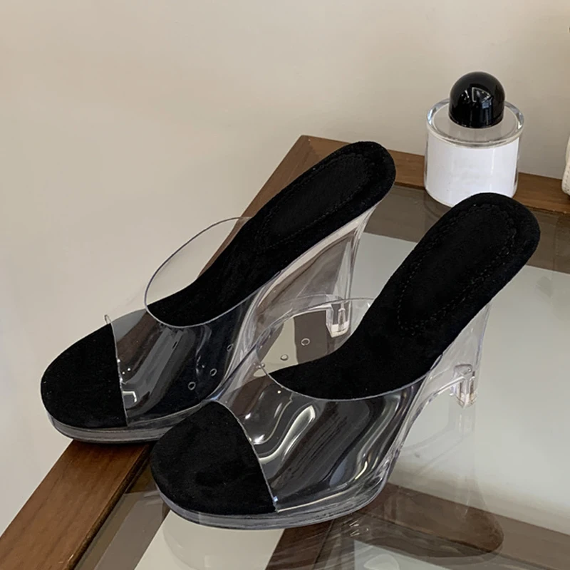 Liyke New Arrivals PVC Transparent Slippers For Women Open Toe Clear Platform Wedges Sandals Female Shoes High Heels Slides view 2