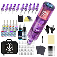 Tattoo Kit POSEIDON Hot Purple Tattoo Pen Kit For Permanent Makeup Tattoo Machine Kit High Power Tattoo Power Supply Tattoo Gun