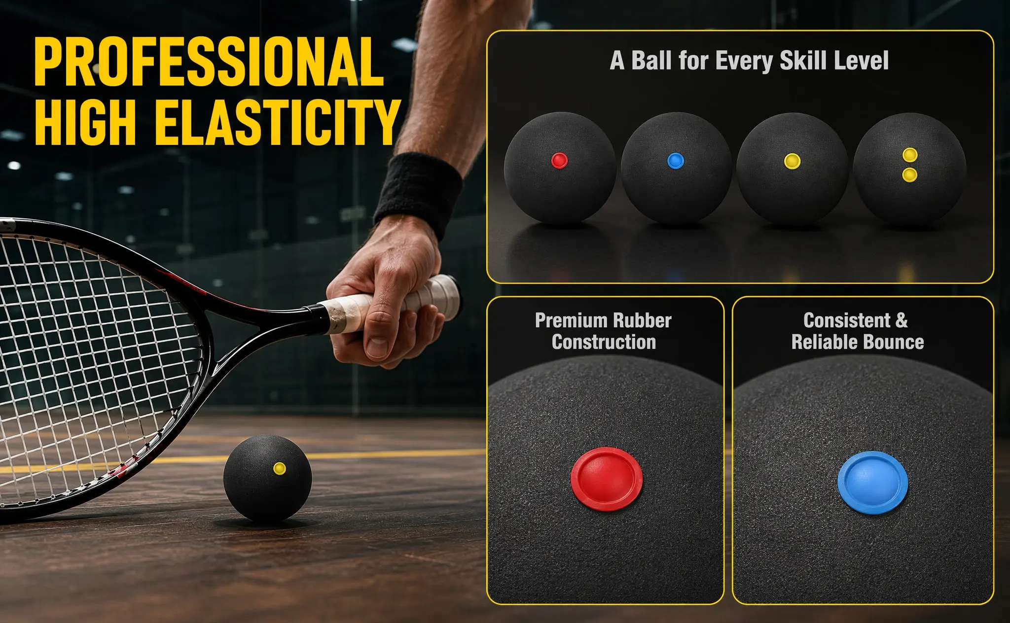 4Pcs Squash Balls Rubber High Elasticity for Indoor Outdoor Practice Training Equipment Sports Baseball Squash Balls