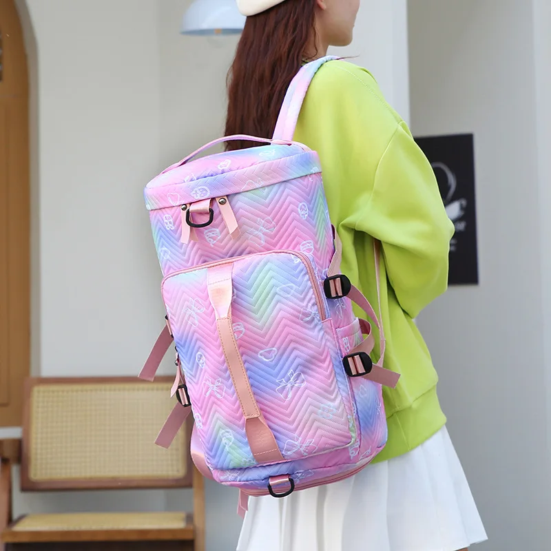 Fashion neon rendering multi-functional travel bag with dry and wet separation creative fitness bag with shoe compartment