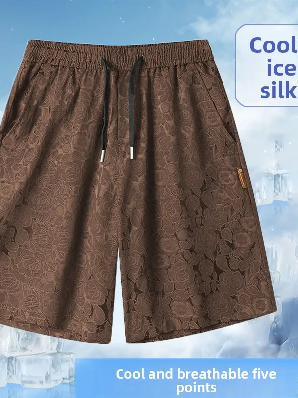 

Спортивные лыжи из ледяного шелка, мужские летние тонкие брюки Qui Dry, повседневные свободные эластичные пляжные брюки пять четвертей, дышащие, удобные, молодежные