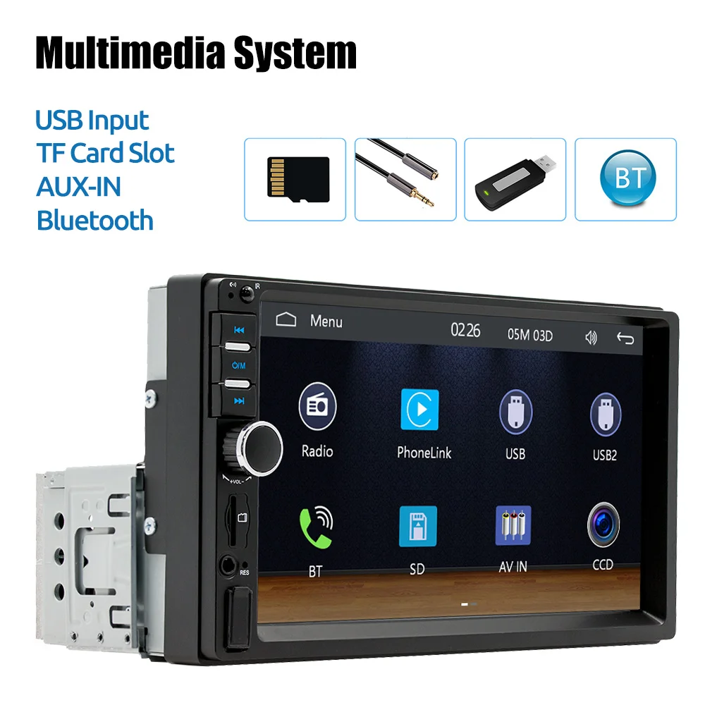 ESSGOO 7 Zoll 1 DIN Universelles Autoradio Stereo Kabelgebundenes Carplay Android Auto Bluetooth TF USB AUX HD Touchscreen Haupteinheit – Detail 4