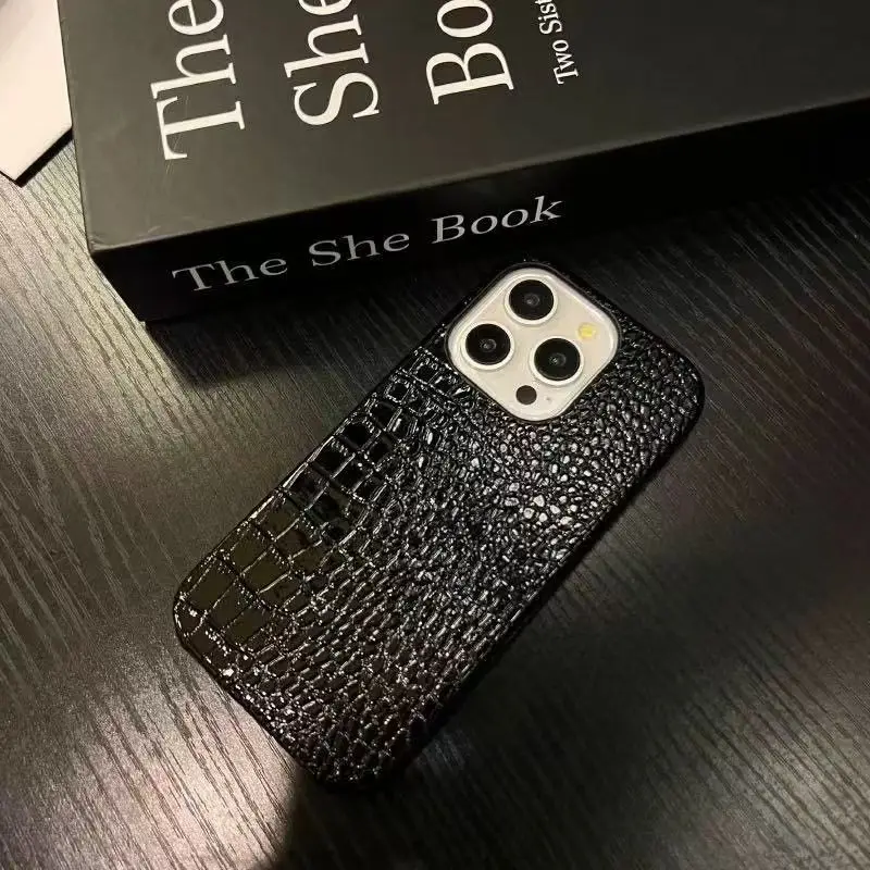 Luxury Glossy Crocodile leather texture Case Phone Case For iPhone 17 16 15 14 13 12 11 Pro Max Shockproof Silicone Back Cover