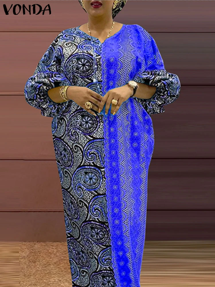 Plus Size VONDA Floral Printed Long Maxi Dress 2025 Elegant Robes Loose Vintage Holiday Casual V-neck Sundress Oversized