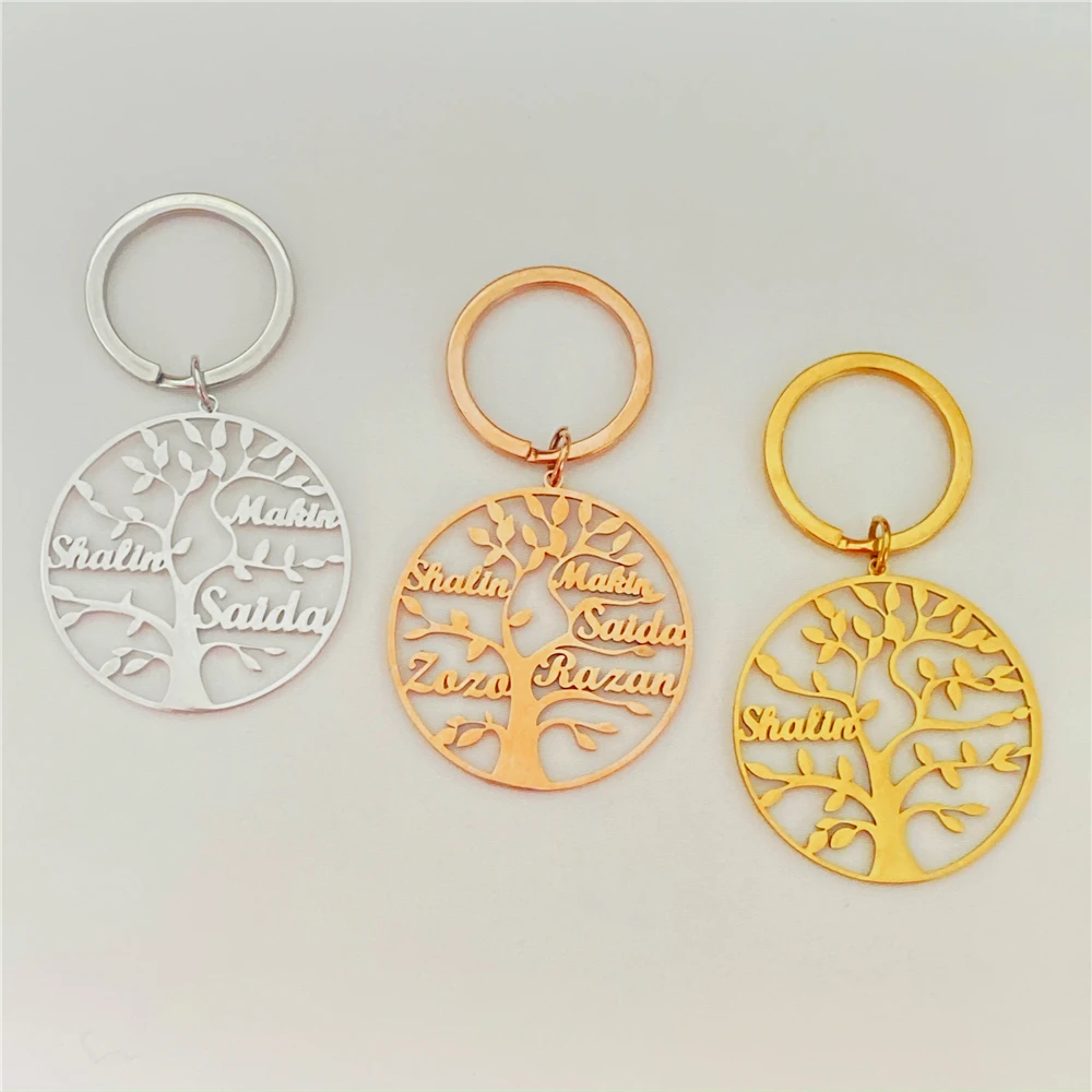 Tree of life keychain 1-8 names Personalized Custom Family Name Key Ring Stainless Steel Key Chain Jewelry Couple Christmas Gift