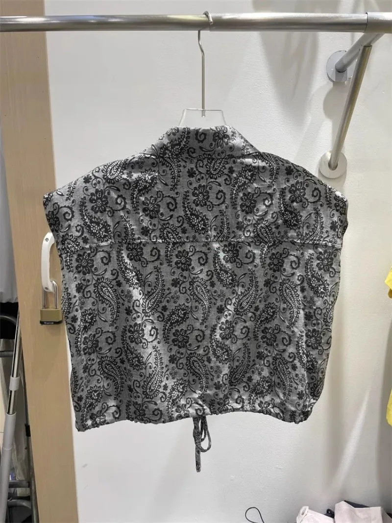 2025 New Korean Cashew Flower Sleeveless Summer Loose and Thin Fashion Drawstring Waist Top Shirt For Women