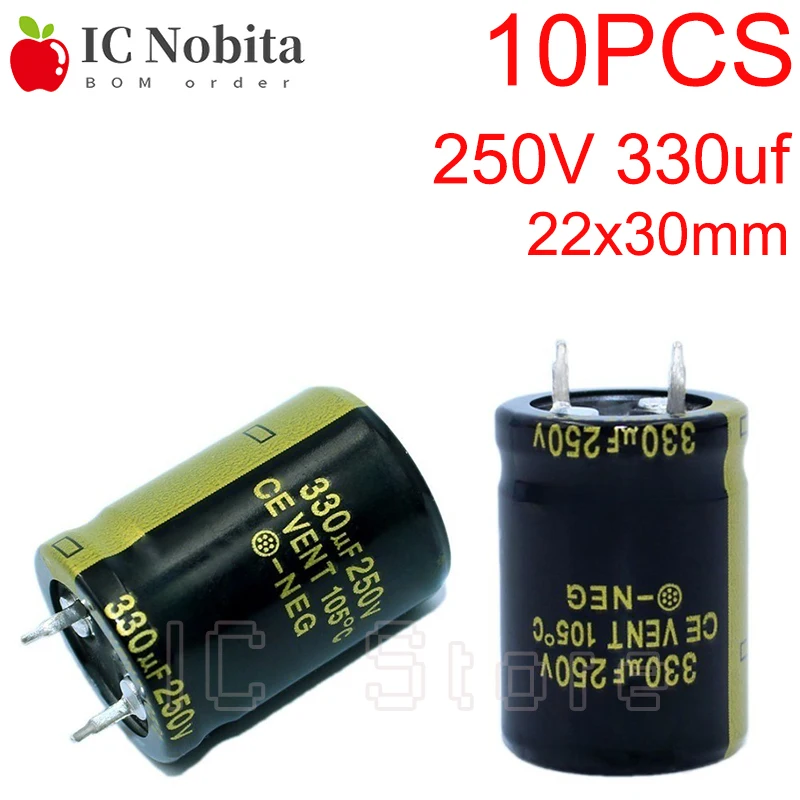 

10PCS 250V 330uf Audio Electrolytic Capacitor High Frequency Low ESR 22x30mm 250V330uf Aluminum Capacitor Hifi Amplifier 22*30