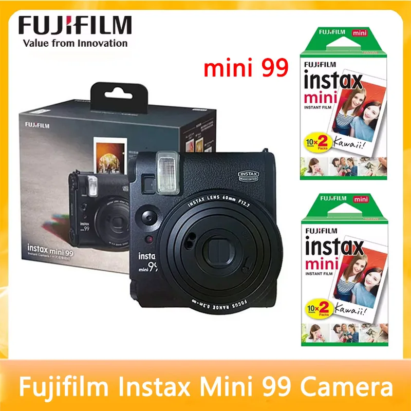 كاميرا Fujifilm Instax Mini 99 Neo Classic الجديدة كاميرات فورية محمولة لهدية عيد الميلاد باللون الأسود (حزمة أفلام اختيارية)