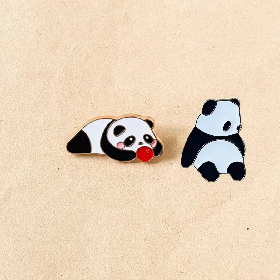 2pcs Cute Panda Enamel Pins Brooch Cartoon Animal Badges Denim Lapel Pin Gift for Kids Best Friends