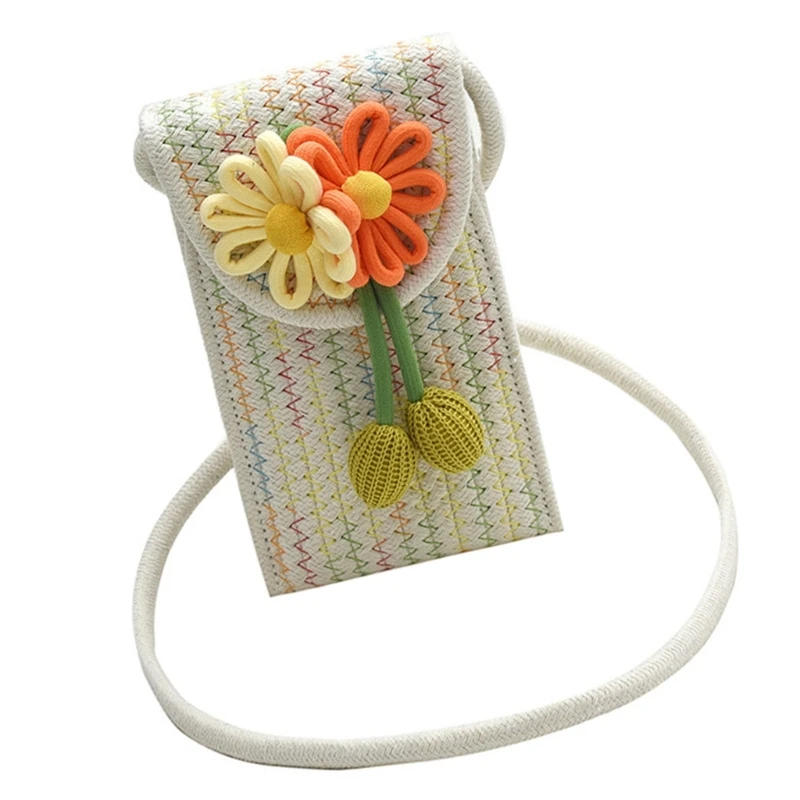 Dames strandtas stro schoudertas bloem telefoonhoes handgeweven handtas en portemonnee vrouwelijke crossbody tas voor dagelijks