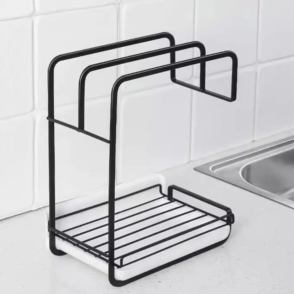 

Free Punching Kitchen Storage Rack Adhesive with Drain Tray Kitchen Drain Rag Rack Wall-mounted Sponge Holder Countertop