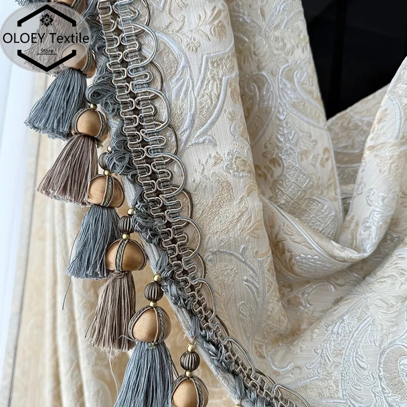 

French Luxury Blackout Curtain Gold Wire Embossed Jacquard High Precision for Villa Wedding Decoration Home Decor Elegant Drapes
