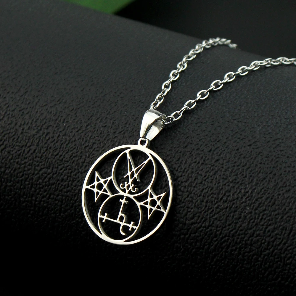 Classic Necklace Demon Side of Lucifer Lilith Satanic Necklace Seal Sigil Symbol of Choronzon Pendant Satan Pentagram Jewelry