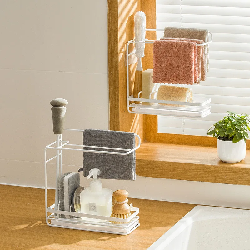 

Wall Mount Kitchen Storage Rack Sink Sponge Drain Rack Dish Cloth Finishing Rack Sponge Holder Brush Soap Organizer