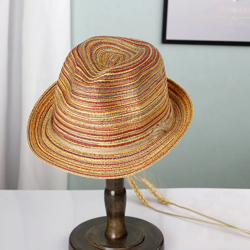 2022 NEW Natural Panama Soft Shaped Straw Hat Summer Women sun hats Men Beach Sun Cap UV Protection straw Felt hat rainbow  cap