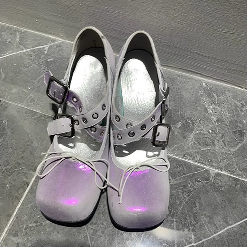 

Women's Square-Toe Chunky Heel Pumps with Double Buckle Straps Buckle Closure Artistic Spiral Chunky Heel Shoes