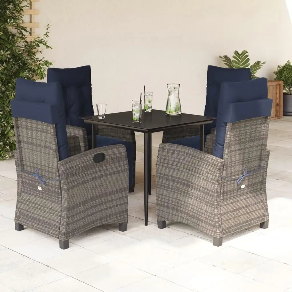 5-Piece Gray Poly Rattan Patio Dining Set with Cushions - Outdoor Furniture for Garden & Balcony