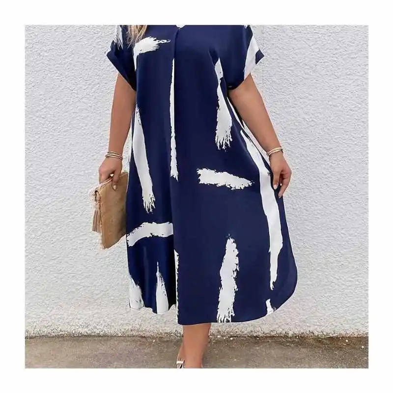 تنورة نسائية صيفية مريحة وفضفاضة irt Dr مقاس كبير من مادة القطن والكتان الناعم OL Sle مطبوعة H-ape Midi Dr