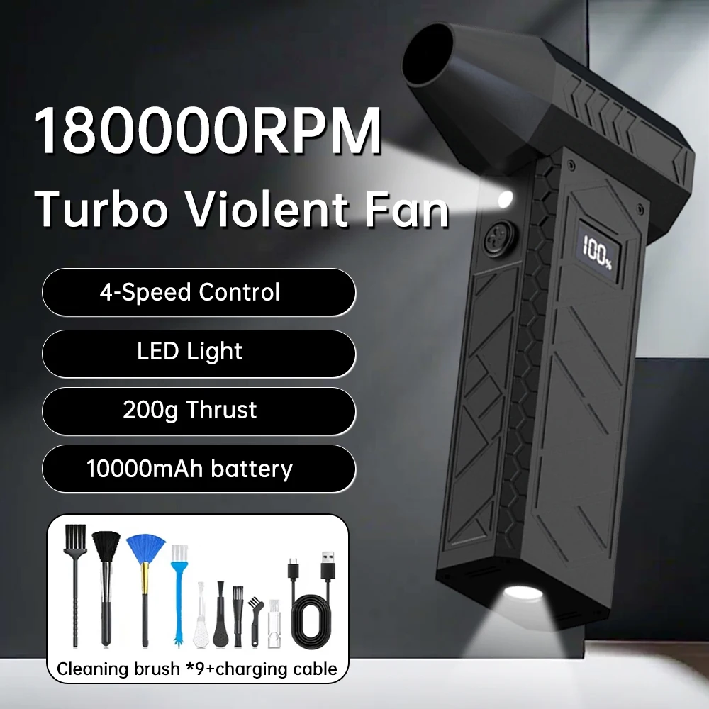 

180000 RPM Mini Air Blower | Handheld Turbo Jet Fan | Brushless Motor | 52m/s Wind Speed | Industrial Duct Fan