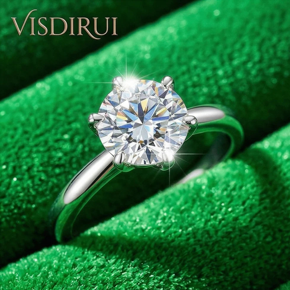 VISDIRUI 0.5-3ct Moissanite Solitaire Engagement Ring for Women Round Cut D Color VVS1 S925 Sterling Silver 4 Prong Bridal