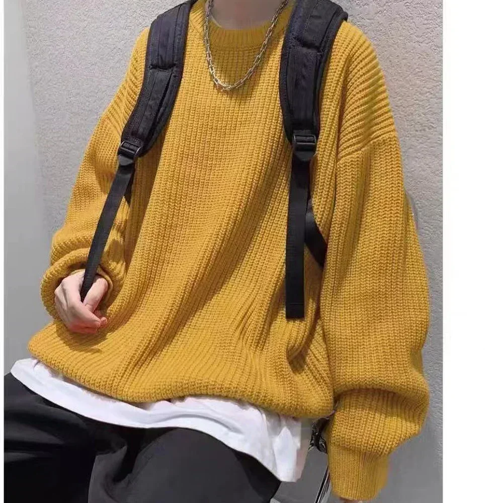 

Sweaters Men Crewneck Pure Color Knitted Sweaters Autumn Winter Casual Pullover Streetwear Basic Color Sweater Jumper Male