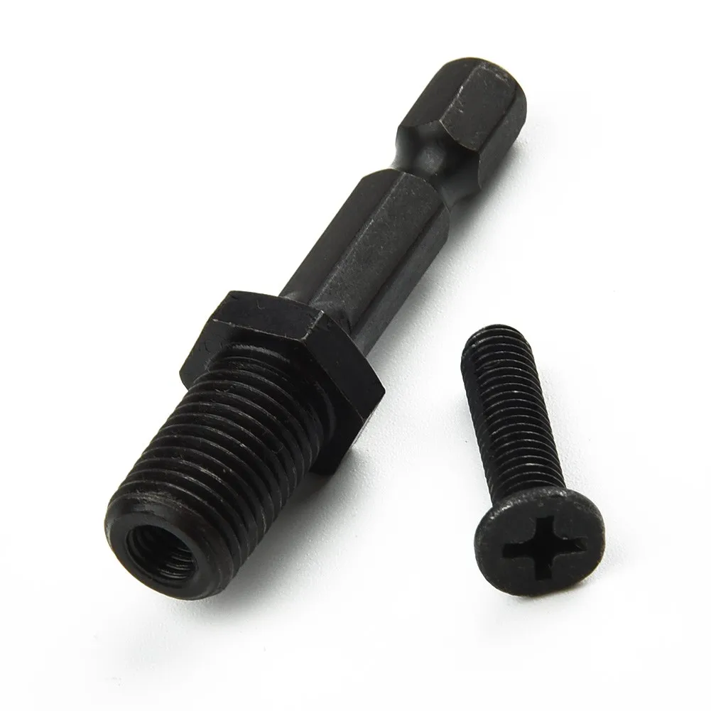 Adaptador de acero de vástago hexagonal 1/4 a tornillo de rosca macho de 3/8 pulgadas-24UNF para brocas, mandril negro sin llave, acero de bloqueo