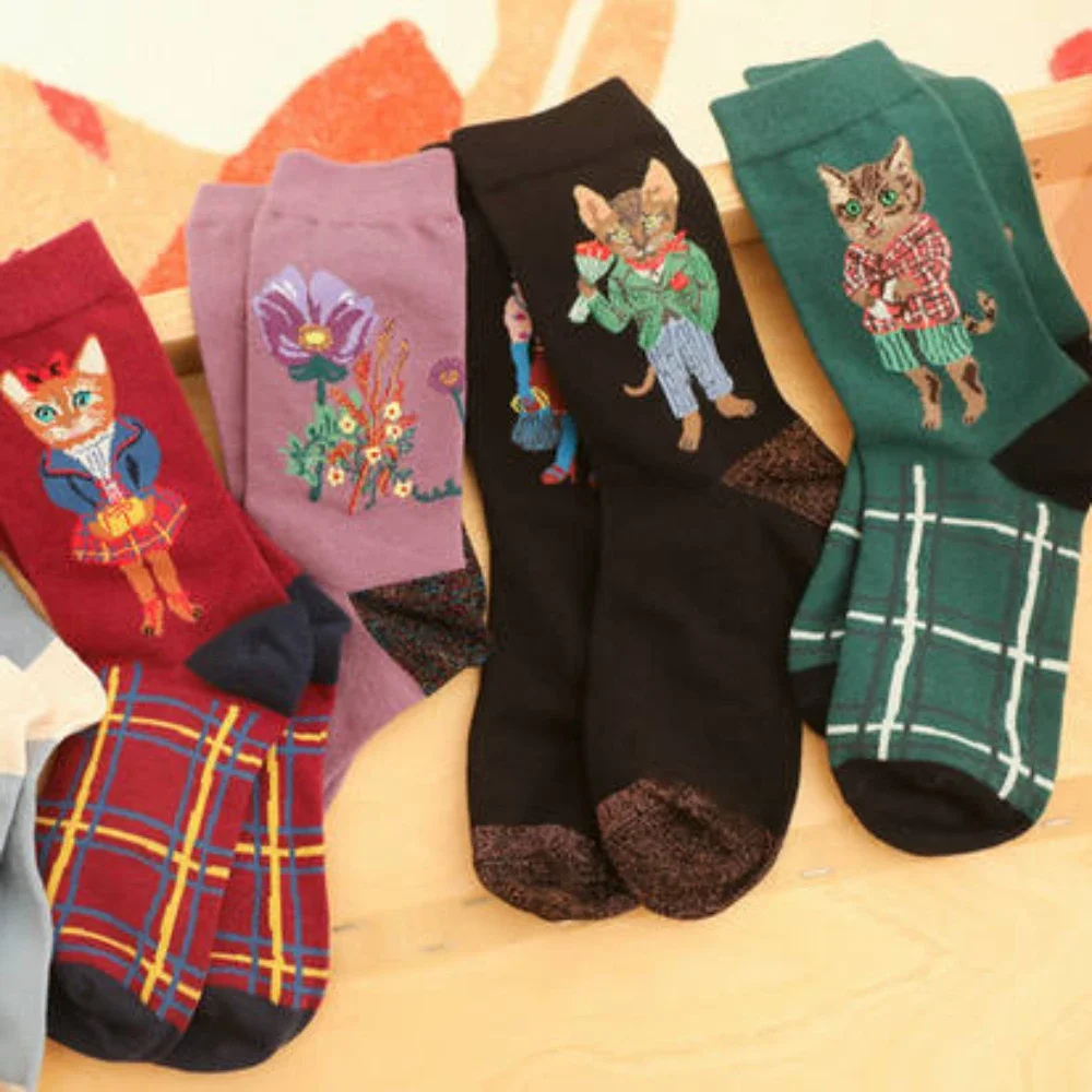 Forest Fairy Tale Socks Autumn Animal Personality Jacquard AB Sock Cute Women Short Cotton Socks for Girl Носки Женские Medias