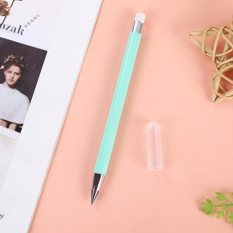 2Pcs Personalized Custom Logo Text Laser-Engraved Name Eternal Pencils, Macaron Colors, Light-Colored Barrel Type, No Need to Sharpen, Low Ink Consumption, Built-In Eraser, Suitable for Writing, Sketching, Back-To-School Gift