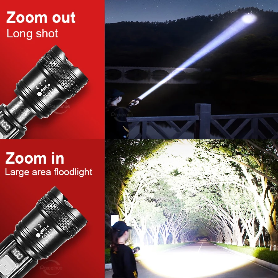 Imagem -02 - Lanterna Led Recarregável Laser Branco Tiro Longo Tocha Tática Zoomable Alta Potência Luz Flash Usb 1800 Lumens 1500m