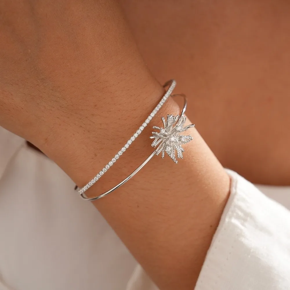 الزركون زهرة واسعة مفتوحة الإسورة الذراع الكفة أوروبا النمط الأمريكي زهرة الكفة أساور مجوهرات اكسسوارات الذهب والفضة