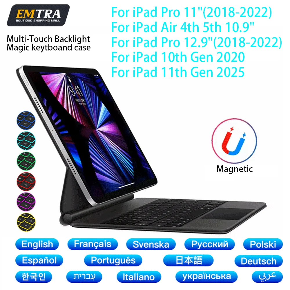 

Magic Keyboard for IPad Pro 11 Tablet Computer 2025 11th A16 Wireless Keyboard Bluetooth for IPad 10.9 in Air 4 Air 5 Case Stand