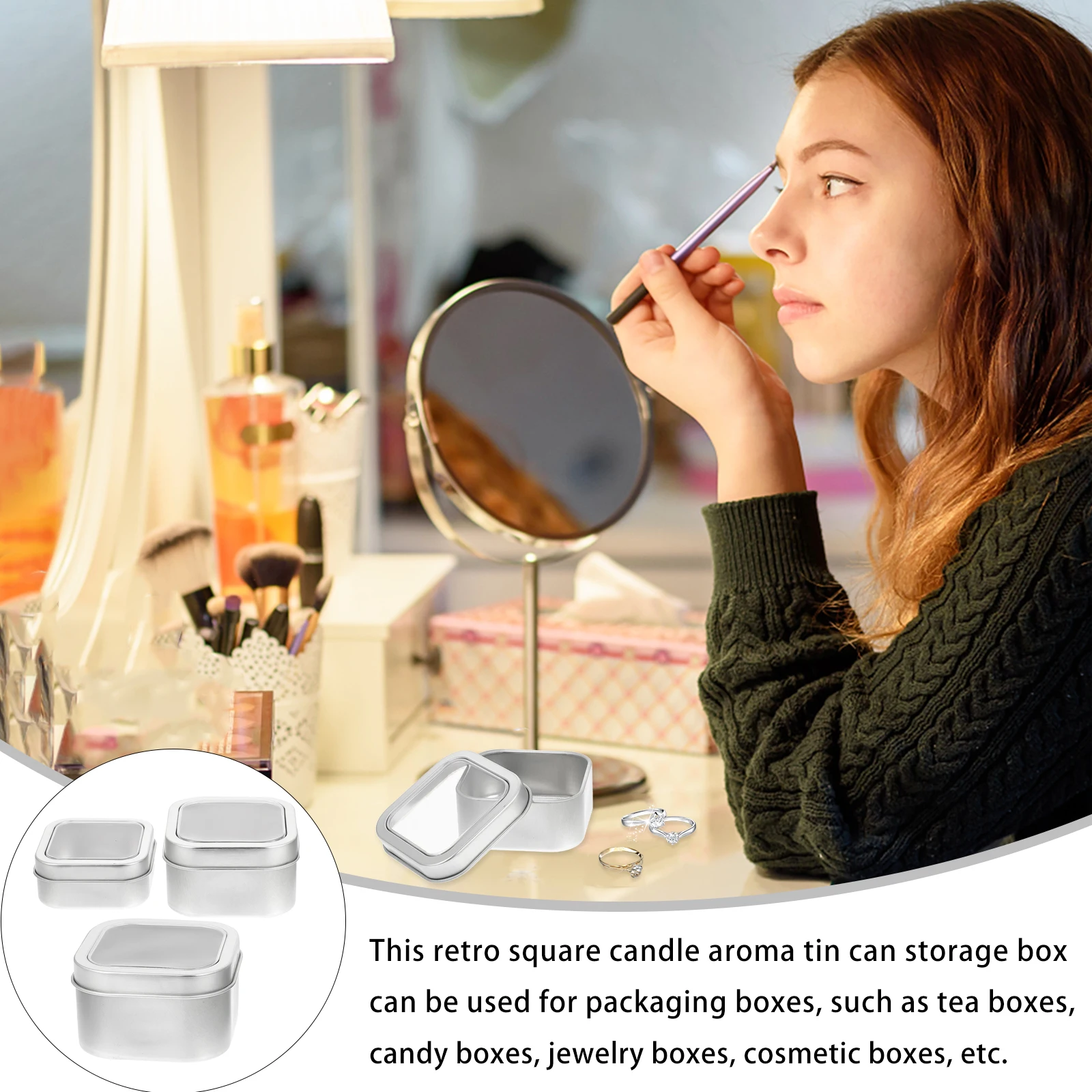 

3pcs Square Tin Storage Jar for Making Gift Tea Candy Jewelry Box Container Smooth Iron Can with Lid Reusable